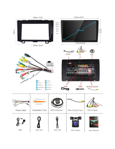 Estéreo de Coche Android Podofo 2+64G para Honda CRV 2007-2011