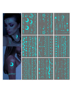 Tatuajes Temporales Brillantes Luna y Estrella Briyhose 9 Hojas