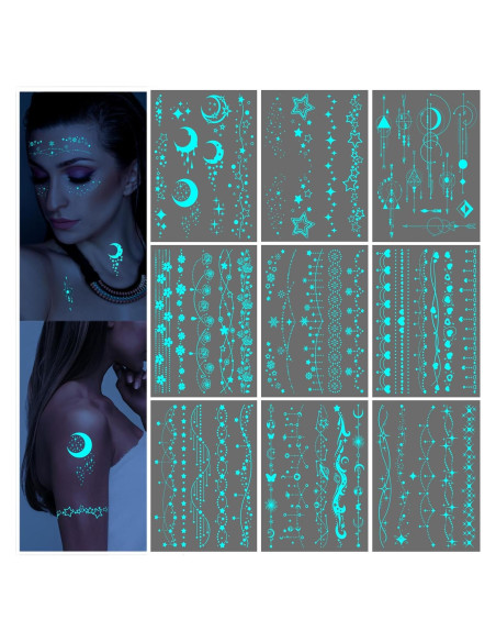 Tatuajes Temporales Brillantes Luna y Estrella Briyhose 9 Hojas