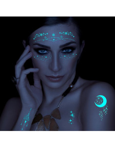 Tatuajes Temporales Brillantes Luna y Estrella Briyhose 9 Hojas 2