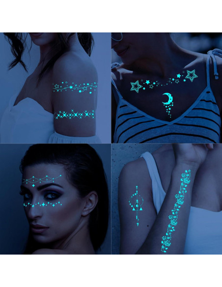 Tatuajes Temporales Brillantes Luna y Estrella Briyhose 9 Hojas