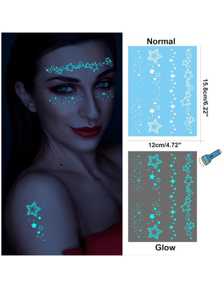 Tatuajes Temporales Brillantes Luna y Estrella Briyhose 9 Hojas
