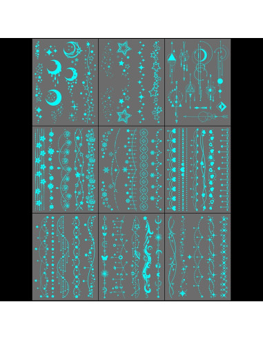 Tatuajes Temporales Brillantes Luna y Estrella Briyhose 9 Hojas