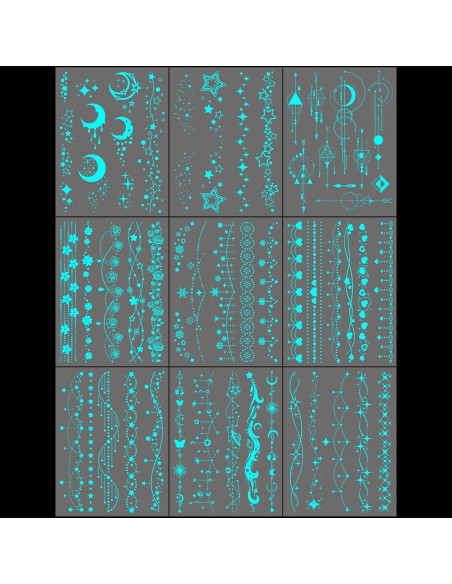 Tatuajes Temporales Brillantes Luna y Estrella Briyhose 9 Hojas