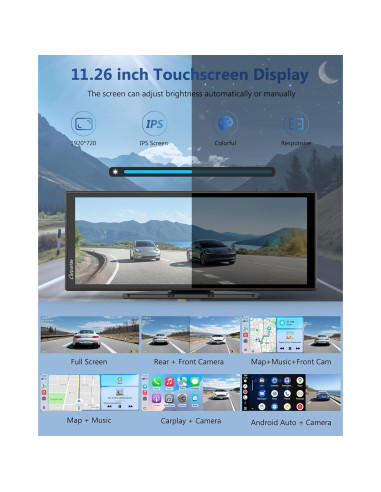Pantalla Carpuride 11.26" Carplay Inalámbrica con Cámara 4K