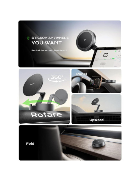 Soporte de Coche Magnético THREEKEY TZH101 Bronce con Carga Rápida Qi2