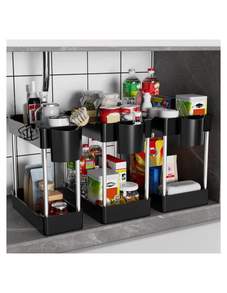 Paquete de 3 Organizadores Bajo Fregadero JYSMYWS Negro
