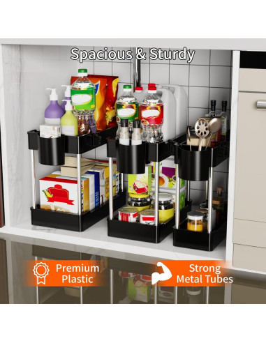 Paquete de 3 Organizadores Bajo Fregadero JYSMYWS Negro