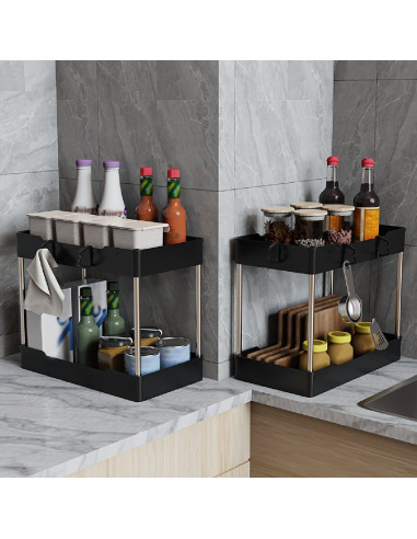 Paquete de 3 Organizadores Bajo Fregadero JYSMYWS Negro