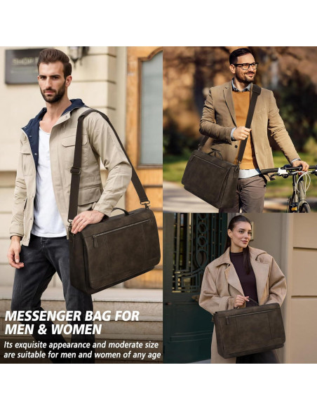 Bolsa de Mensajero de Cuero Rainsmore para Laptop 15.6"