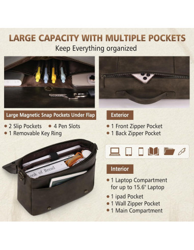 Bolsa de Mensajero de Cuero Rainsmore para Laptop 15.6"