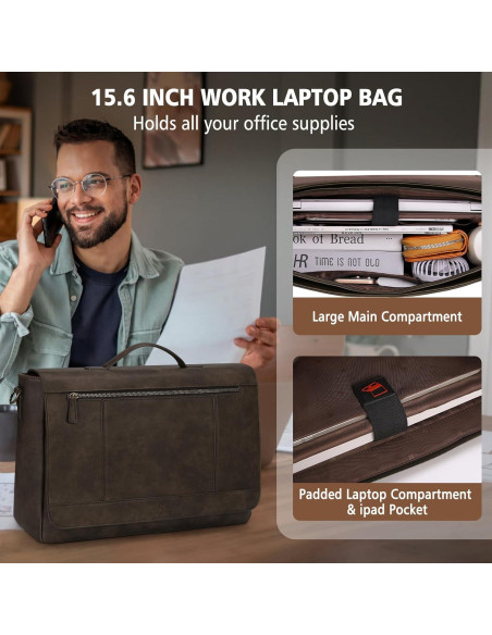 Bolsa de Mensajero de Cuero Rainsmore para Laptop 15.6"
