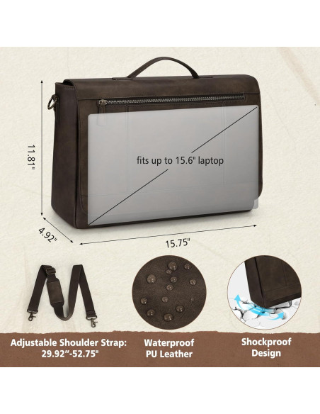 Bolsa de Mensajero de Cuero Rainsmore para Laptop 15.6"