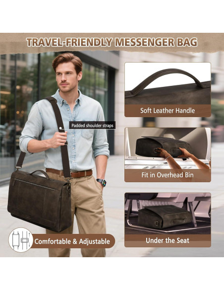 Bolsa de Mensajero de Cuero Rainsmore para Laptop 15.6"