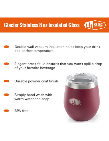 Vaso Aislado de Acero Inoxidable GSI Outdoors 8 Oz