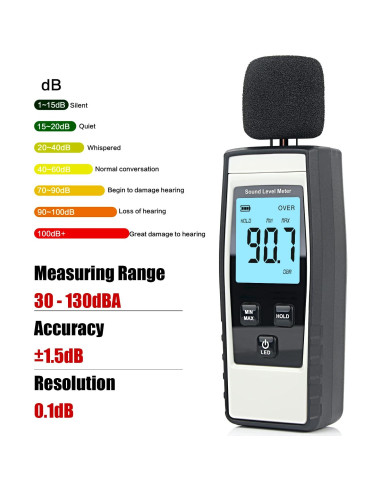 Medidor de Decibelios Digital XinJiaYi 30-130 dB(A) Gris