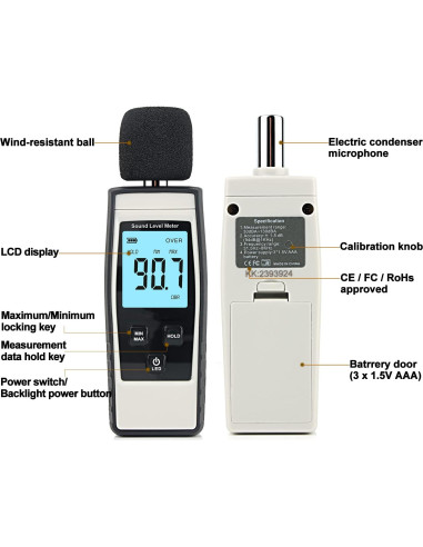 Medidor de Decibelios Digital XinJiaYi 30-130 dB(A) Gris