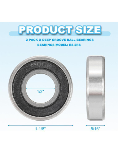 Rodamientos de Bolas PATIKIL R8-2RS Doble Sellado 2 Piezas