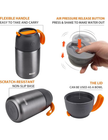 MAXSO 2 Tarros de Comida Termo Aislados 0.68L y 0.48L Gris