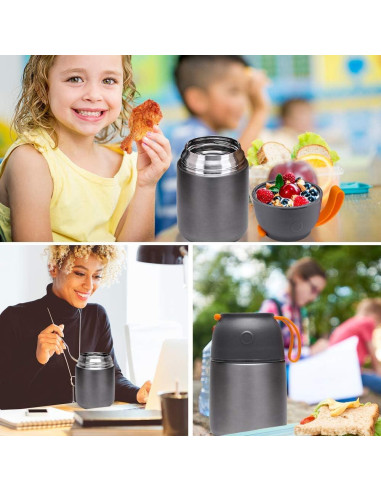 MAXSO 2 Tarros de Comida Termo Aislados 0.68L y 0.48L Gris