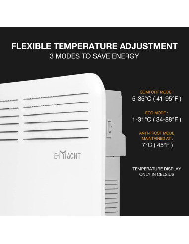 Calentador Eléctrico E-Macht 1000W con Termostato Ajustable