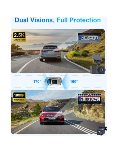 Cámara Dash Delantera y Trasera AIPLUGER 2.5K + 1080P