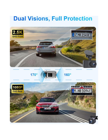 Cámara Dash Delantera y Trasera AIPLUGER 2.5K + 1080P