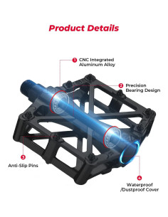 Pedales de Bicicleta KEMIMOTO MTB Planos Aluminio 9/16" Negro 2