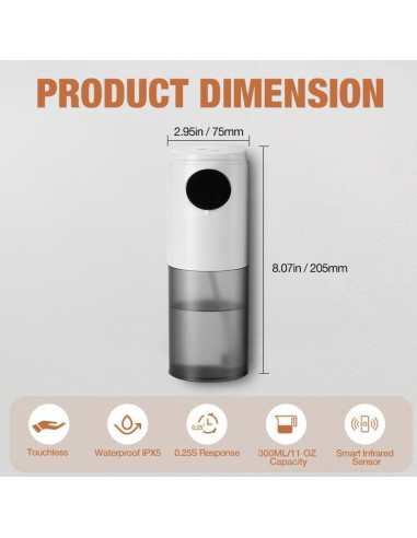 Paquete de 2 Dispensadores Automáticos de Jabón VZZNN Blanco