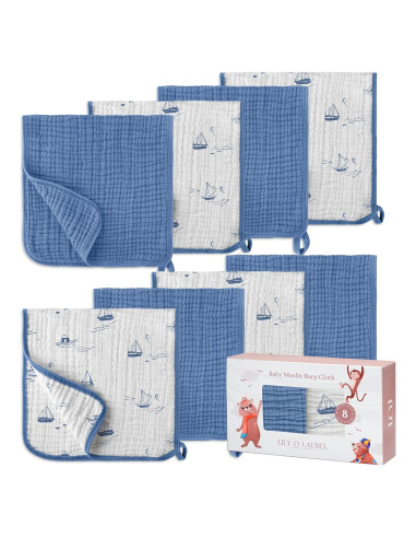 Paños de Eructo LILY O LAUREL 100% Algodón Muslin 8 Piezas