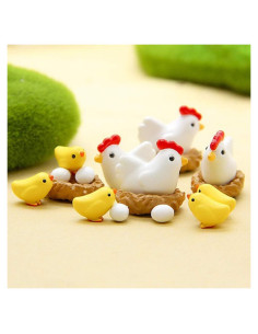 Juego de 12 Estatuas Miniatura de Gallina y Pollito Gryshanyun