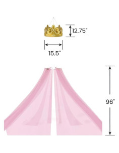 Decoración de Corona Dorada Princesa Disney con Dosel Tul Rosa 2