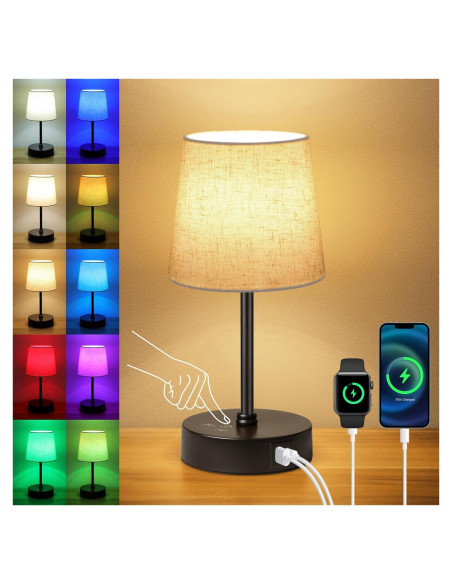 Lámpara de mesa Ascher 29cm LED RGB con puertos USB