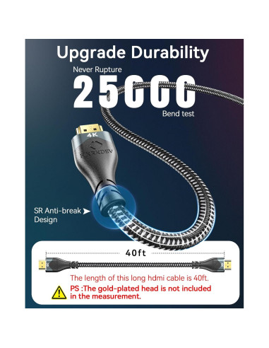 Cable HDMI 4K 12.19m HXRKDEV Ultra Alta Velocidad 2.0