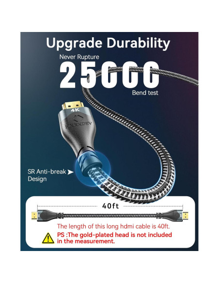 Cable HDMI 4K 12.19m HXRKDEV Ultra Alta Velocidad 2.0