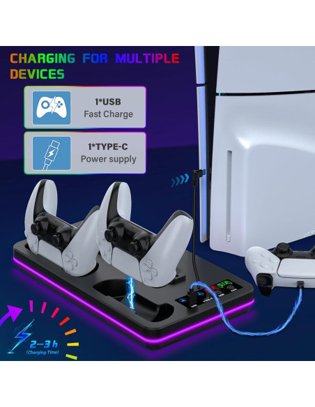 Soporte y Estación de Enfriamiento PS5 Slim DBEPANK con Carga Rápida