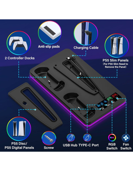 Soporte y Estación de Enfriamiento PS5 Slim DBEPANK con Carga Rápida