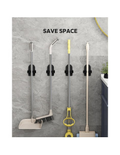 Soporte de Escoba Montaje en Pared MCOMCE Negro 4 Ganchos 2