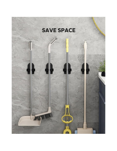 Soporte de Escoba Montaje en Pared MCOMCE Negro 4 Ganchos