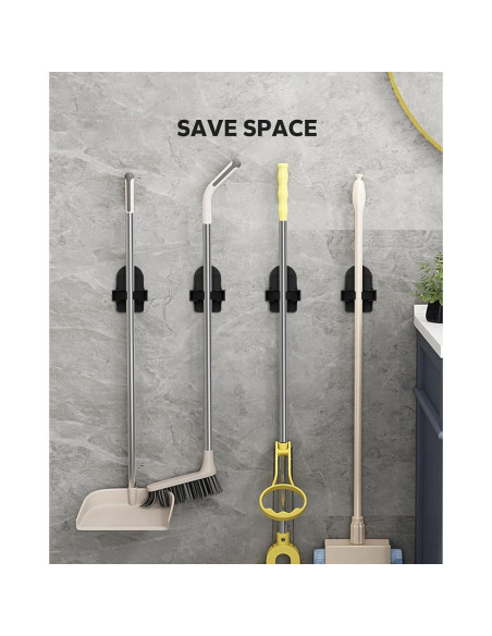 Soporte de Escoba Montaje en Pared MCOMCE Negro 4 Ganchos