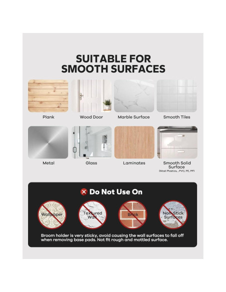 Soporte de Escoba Montaje en Pared MCOMCE Negro 4 Ganchos
