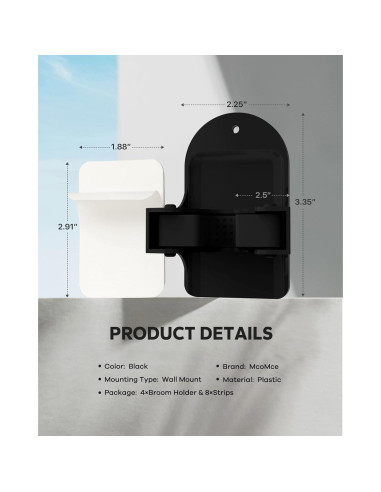Soporte de Escoba Montaje en Pared MCOMCE Negro 4 Ganchos