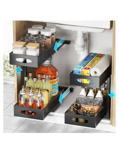 Organizador Bajo Fregadero WROBTLD 2 Niveles Ajustable Negro