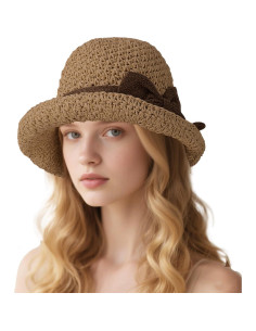 Sombrero de paja plegable para mujer UPF 50+ ala ancha 7.5cm 2