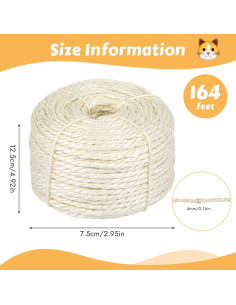Cuerda de Sisal Natural para Gatos 50m 4mm Opvixi - Reparación Poste Rascado 2
