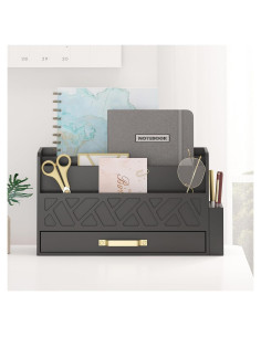 Organizador de Correo de Escritorio Wisuce - Madera de Bambú Negro