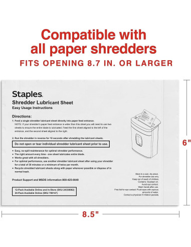 Hojas Lubricantes para Trituradoras STAPLES 24 Unidades