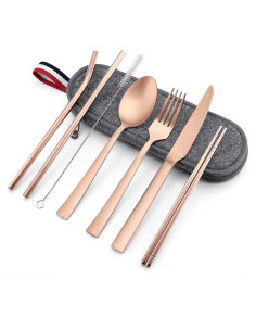 Set de Cubiertos Reutilizables E-far 8 Piezas Acero Inoxidable