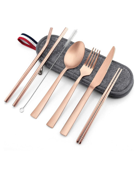 Set de Cubiertos Reutilizables E-far 8 Piezas Acero Inoxidable