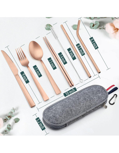 Set de Cubiertos Reutilizables E-far 8 Piezas Acero Inoxidable